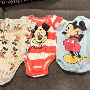 Disney Mickey Mouse Red, Light Blue & Gray Baby One-Piece Bodysuits - 3-6 months